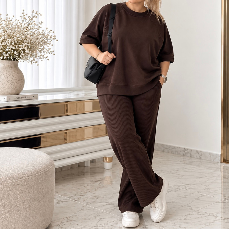 تیشرت دورسی زنانه داخل کرکی – شکلاتی